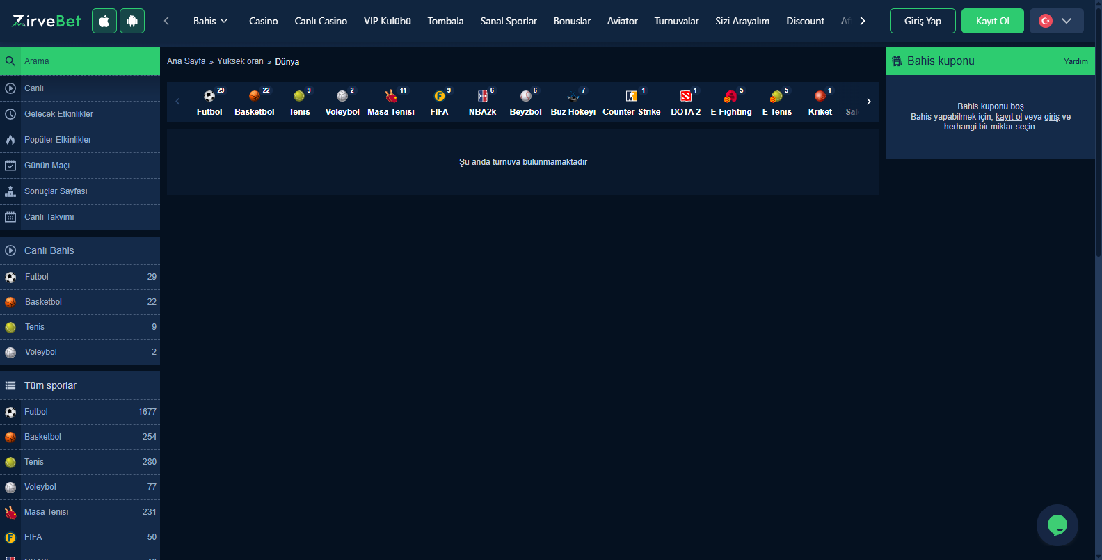 Zirvebet Casino Sayfası